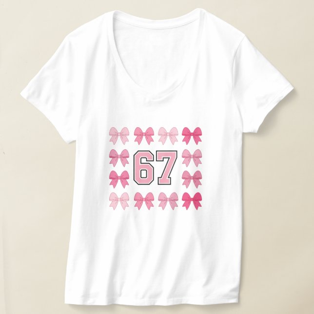 Trendy 67 Pink Bows Varsity Number Tank Top  T Shirt (Laydown)