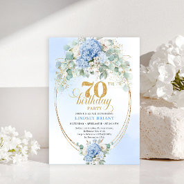 Trendy 70th Birthday Pastel Blue Floral Invitation Inbjudningar
