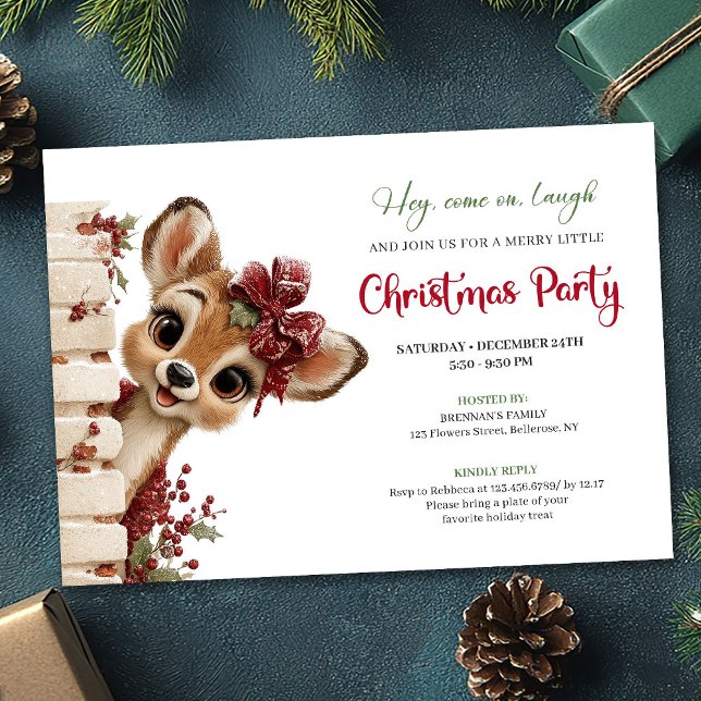 Trendy Baby Reindeer Funny Cartoon Watercolor  Inbjudningar (Trendy Baby Reindeer Funny Cartoon Watercolor Holiday Invitation

)