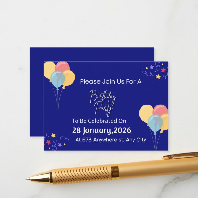 Trendy Birthday Party Invitation | Personalized Te Tilläggskort (Fram/Back In Situ)