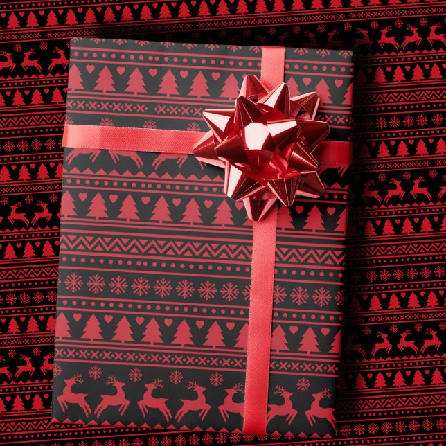 Trendy Black and Red Nordic Ugly Sweater Christmas Presentpapper (Skapare uppladdad)