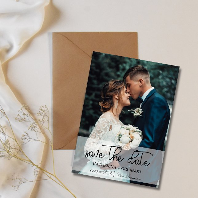 Trendy Black and White Full Photo Art Wedding Spara Datumet (Skapare uppladdad)