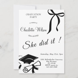 Trendy Black Bow Graduation Party Invitation Inbjudningar