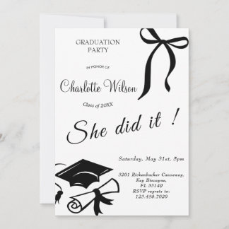 Trendy Black Bow Graduation Party Invitation Inbjudningar