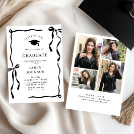 Trendy Black Bow Ribbon 4 PHOTO Graduation Party Inbjudningar
