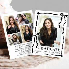 Trendy Black Bow Ribbon 5 PHOTO Graduation Party Inbjudningar