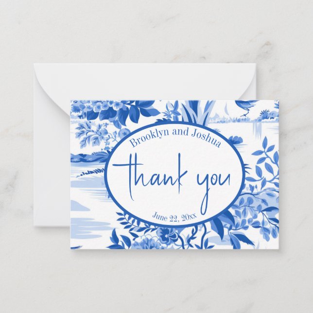 Trendy Blue Toile Special Occasion Thank You Note Anteckningskort (Framsida)