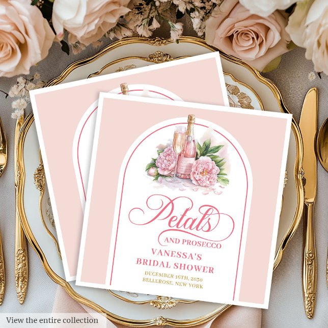 Trendy Blush and Gold Petals and Prosecco Napkins Pappersservett (Trendy Blush and Gold Petals and Prosecco Napkin)