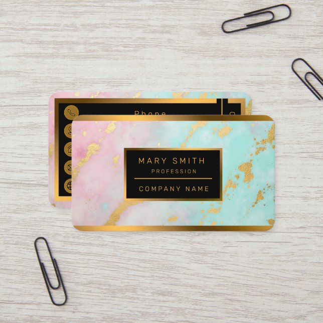 Trendy Blush Pink Soft Mint Gold Luxury Collection Visitkort (Fram/Back In Situ)