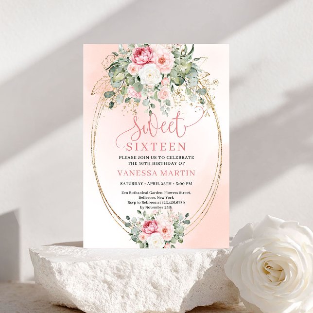 Trendy Blush Rose Gold Sweet Sixteen Invite Inbjudningar (Trendy Blush Rose Gold Sweet Sixteen Invite)