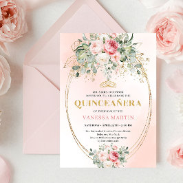 Trendy Bohemian Blush Floral Quinceañera Invitatio Inbjudningar