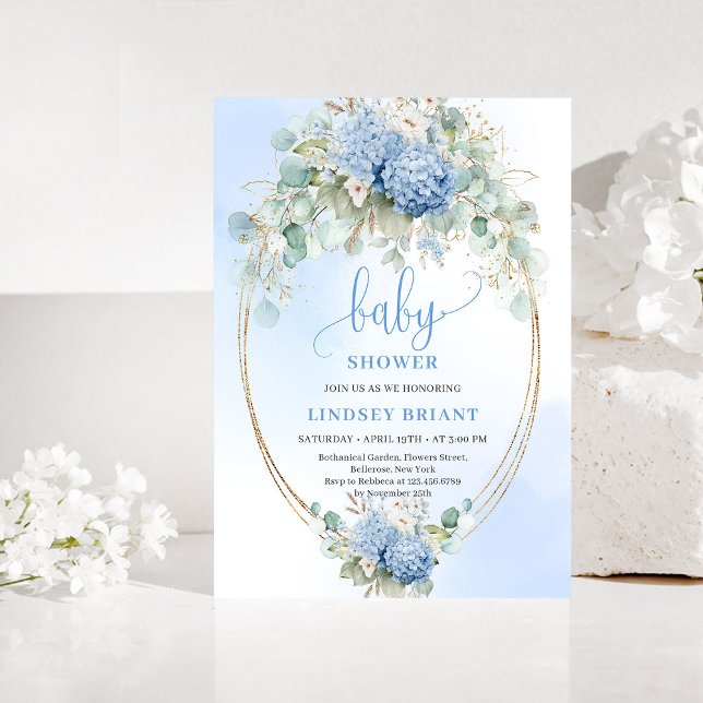 Trendy Boho Blue Floral Baby Shower Invitation Inbjudningar (Trendy Boho Blue Floral Baby Shower Invitation)