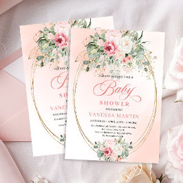 Trendy Boho Blush Rose Greenery Baby Shower Invite Inbjudningar