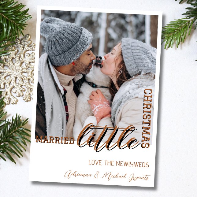 Trendy Brown Calligraphy Married Little Christmas Julkort (Skapare uppladdad)