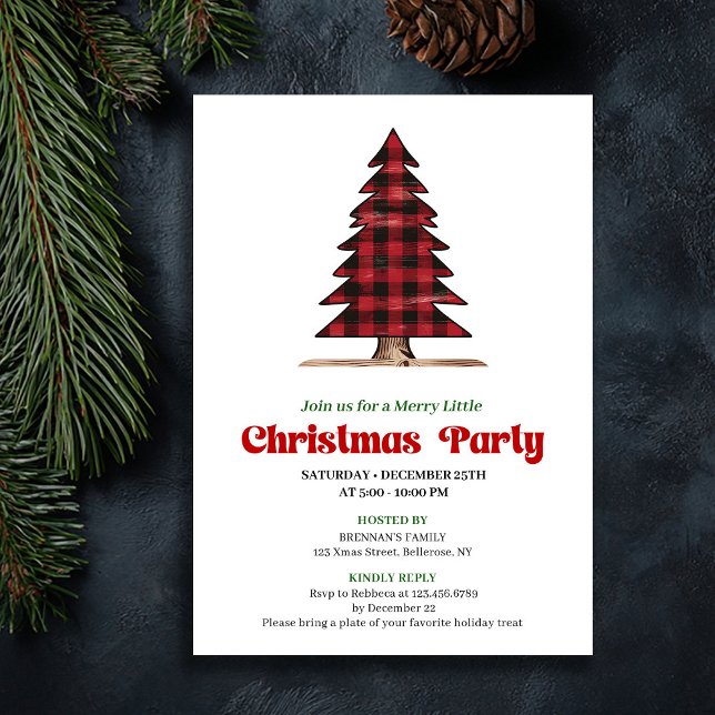 Trendy Buffalo Check Christmas Tree Celebration Inbjudningar (Trendy Buffalo Check Christmas Tree Celebration Invitation)
