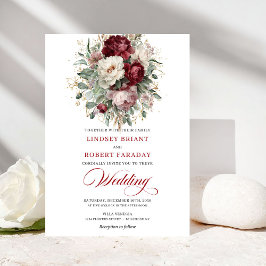 Trendy Burgundy and White Flowers Wedding Invite Inbjudningar