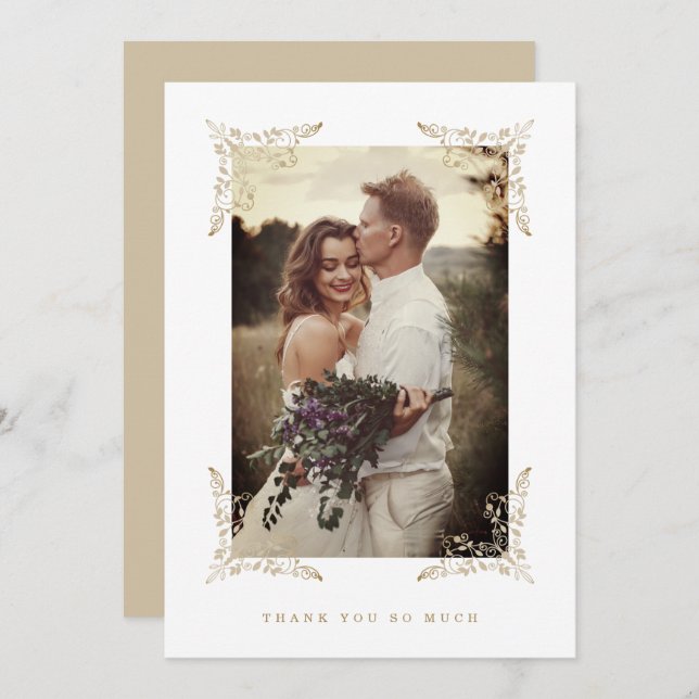 Trendy Chic Golden Lace Thank You Wedding Guests (Fram/baksida)