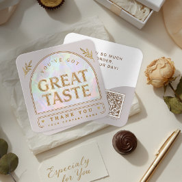 Trendy Chic Holographic Aura Arch Beige Thank you Fyrkantigt Visitkort