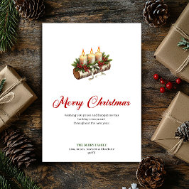 Trendy Christmas candles wooden log greeting Julkort