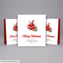 Trendy Christmas Poinsettia Script Font Gift Bags