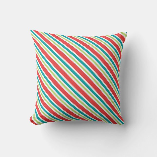 Trendy Christmas Red Blue Green Candy Striped Kudde (Framsida)