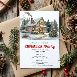 Trendy christmas scene invitation cozy watercolor inbjudningar