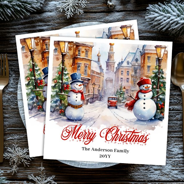 Trendy Christmas scene napkins warm festive hues Pappersservett (Trendy Christmas scene napkins in warm festive hues)