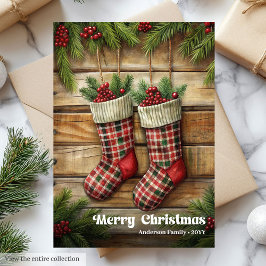 Trendy Christmas stocking vintage holly berries Julkort