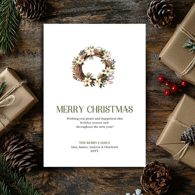 Trendy Christmas Wreath Sage Neutral Holiday Card Julkort (Trendy Christmas Ornament Sage Neutral Holiday Card)