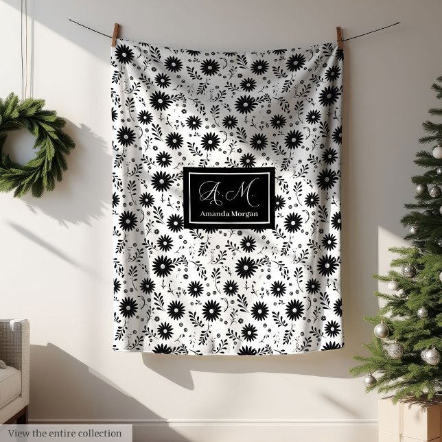 Trendy Colors Custom Blanket Black White Botanical Fleecefilt (Trendy Colors Custom Blanket Black White Botanical)