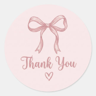 Trendy Coquette Pink Bow Cute Thank You Round Stic Runt Klistermärke