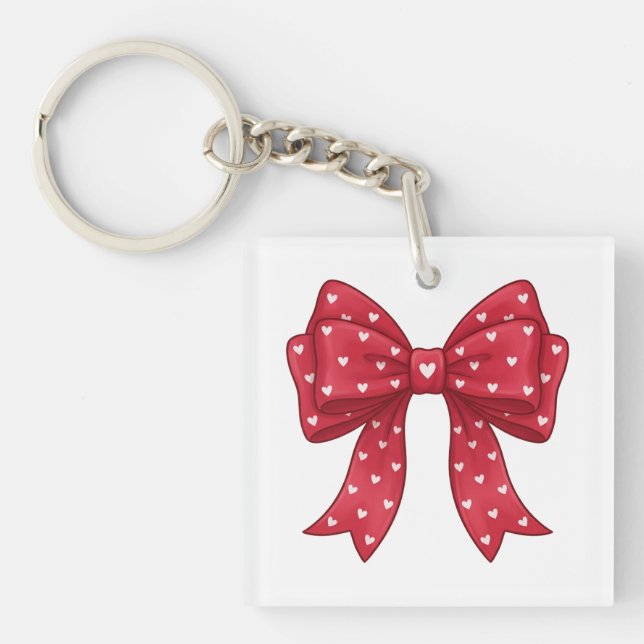 Trendy Coquette Red Ribbon Bow with White Hearts (Framsidan)