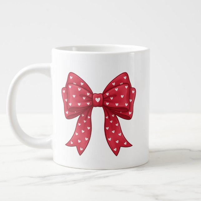 Trendy Coquette Red Ribbon Bow with White Hearts Jumbo Mugg (Vänster)