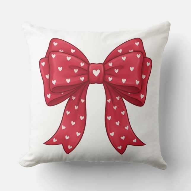 Trendy Coquette Red Ribbon Bow with White Hearts Kudde (Framsida)