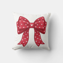 Trendy Coquette Red Ribbon Bow with White Hearts Kudde