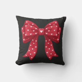 Trendy Coquette Red Ribbon Bow with White Hearts Kudde