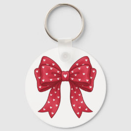 Trendy Coquette Red Ribbon Bow with White Hearts Nyckelring