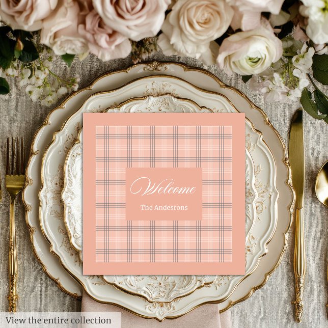 Trendy Coral Napkins Personalized Plaid Table Set Pappersservett (Trendy Coral Napkins Personalized Plaid Table Set)