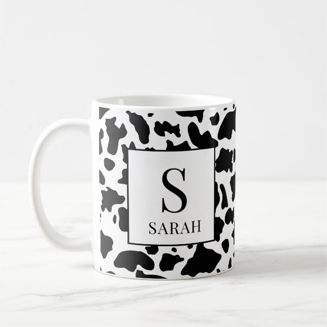 Trendy Cow Print Monogram Initial Name Mug Kaffemugg (Vänster)