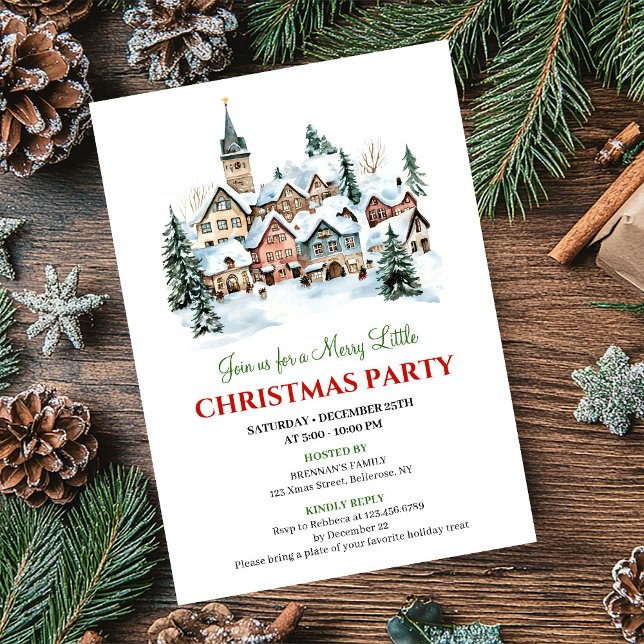 Trendy cozy Christmas scene festive dinner invites Inbjudningar (Trendy cozy Christmas scene festive dinner invitation)