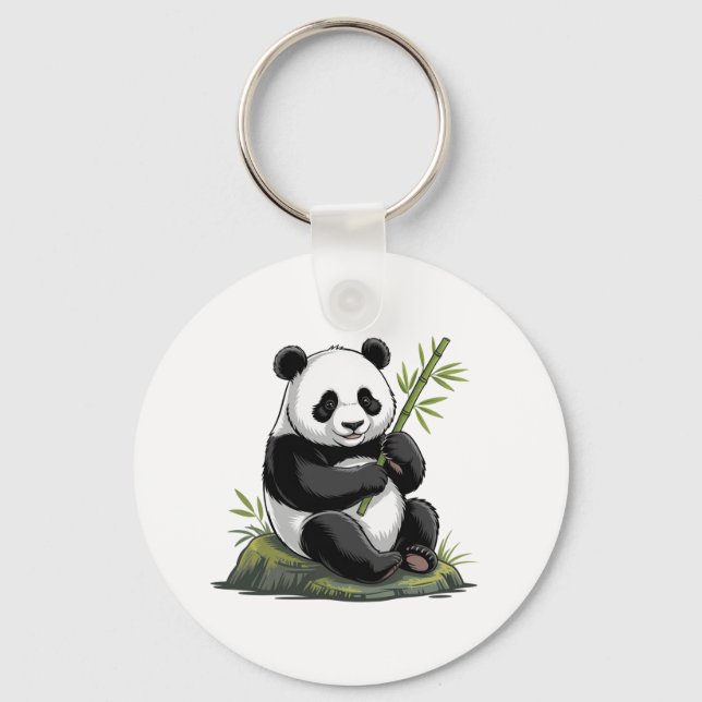 Trendy Cute Panda Bear With Greenery Bamboo Nyckelring (Framsida)