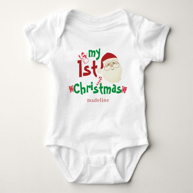 Trendy Cute Santa Claus My First Christmas Newborn T Shirt (Framsida)