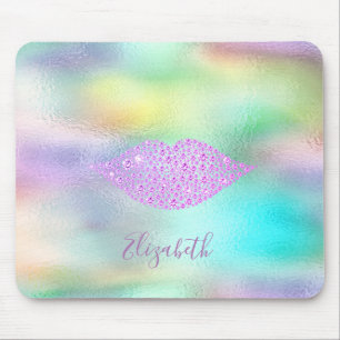Trendy Diamonds Lips Rainbow Holografisk Musmatta