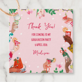 Trendy Doodle Cheers to Grad Photo Thank You Card Gåvor Etiketter
