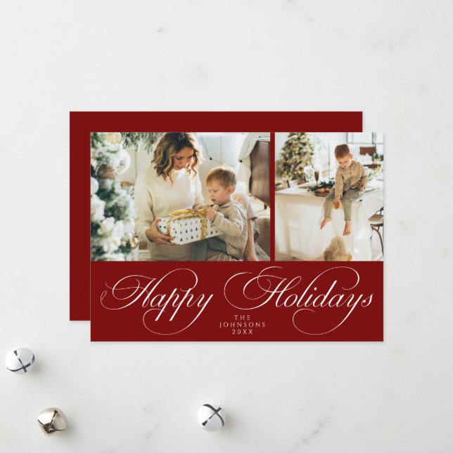 Trendy Elegant Family Photo Collage Christmas Julkort (Fram/Back In Situ)