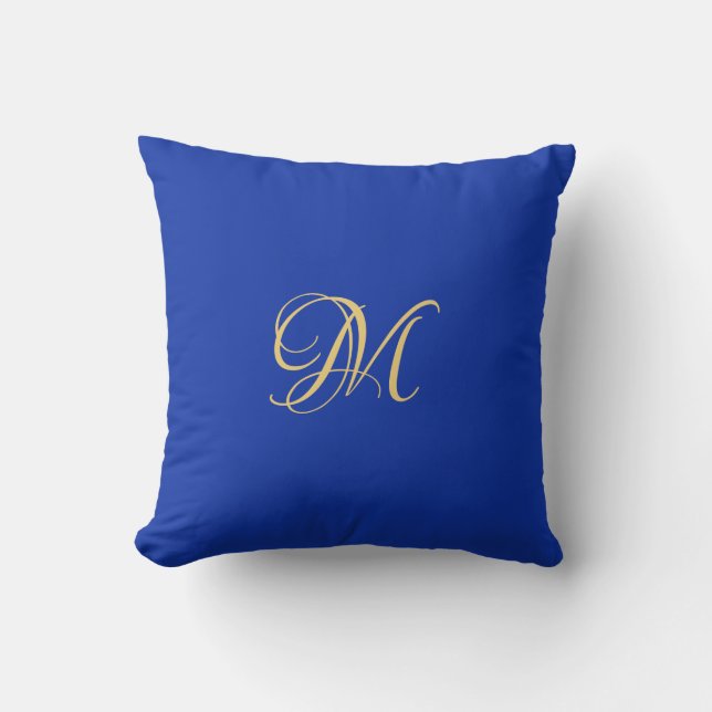 Trendy Elegant Solid Royal Blue Name Monogram Kudde (Framsida)