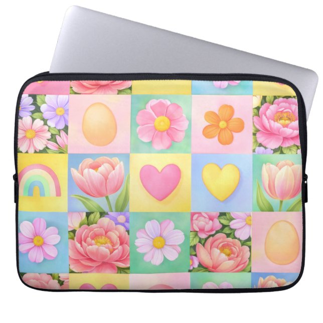 Trendy Floral Checkerboard Spring Pattern Laptop Fodral (Framsidan)