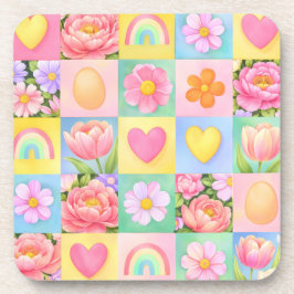 Trendy Floral Checkerboard Spring Pattern Underlägg