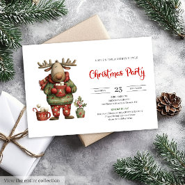 Trendy Funny Reindeer red green festive invite Inbjudningar