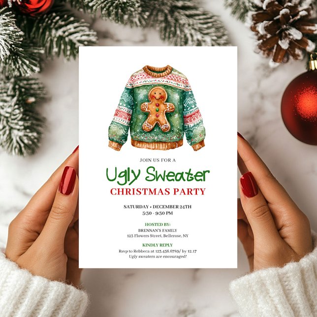 Trendy Funny Ugly Sweater Holiday Card Design Inbjudningar (Trendy Funny Ugly Sweater Holiday Card Design)